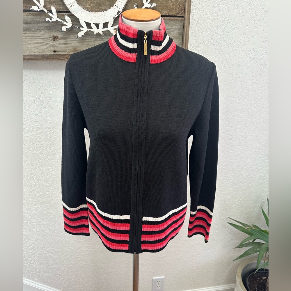 St. John Exclusively for Nordstrom‎ Black Wool Knit Zip Cardigan ladies Small